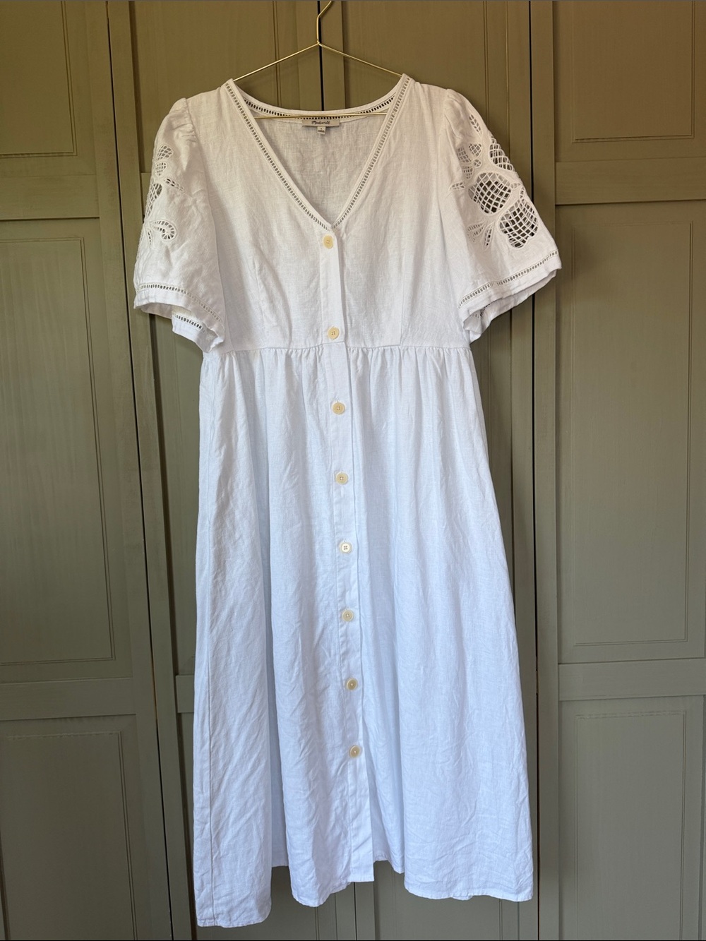 Madewell White Button-Front Eyelet-Sleeve Midi Dress - Picture 6 of 8